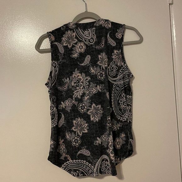 SJS Womens Sleeveless Paisley Print Button Down Top Size Petite S Black - Picture 2 of 3